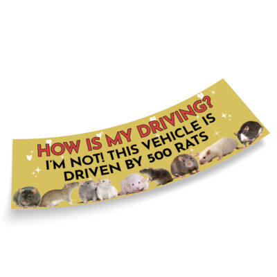 How Is My Driving Im Not This Vehicle Is Driven By 500 Rats Yellow Sticker Funny Bumper Sticker For Car Truck Waterproof UV resistant Sticker Size 3x9 Inches 1